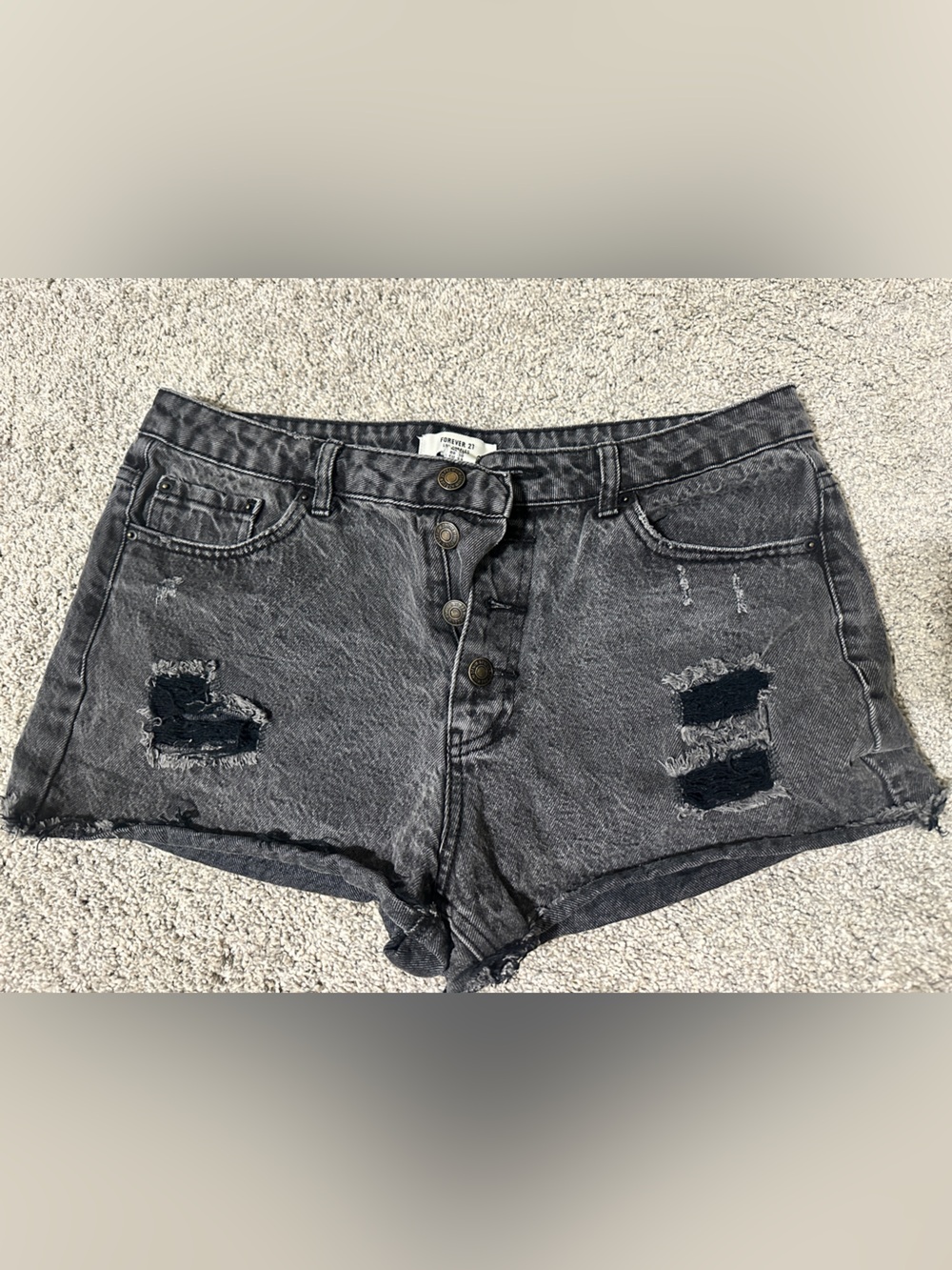Distressed Black Washed Denim shorts with Button Front